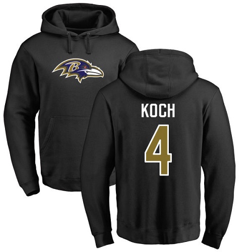 Men Baltimore Ravens Black Sam Koch Name and Number Logo NFL Football #4 Pullover Hoodie Sweatshirt->nfl t-shirts->Sports Accessory